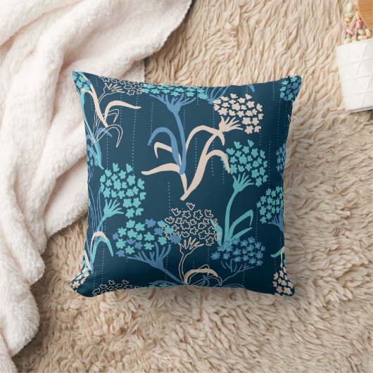 様式化あじさい花の柄 – エレガント青 クッション (ブランケット)
