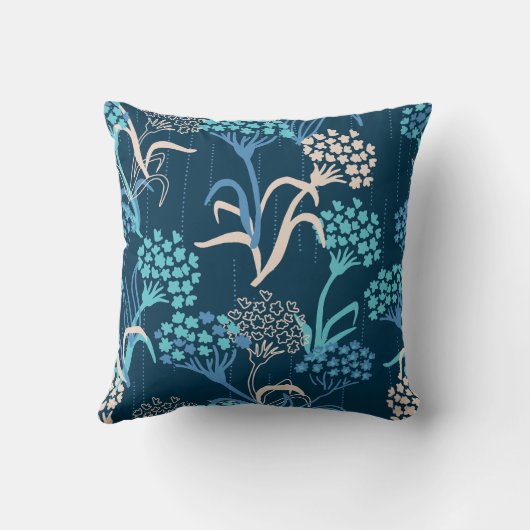 様式化あじさい花の柄 – エレガント青 クッション (裏面)
