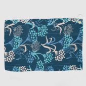 様式化あじさい花の柄 – エレガント青 ゴルフタオル (横)