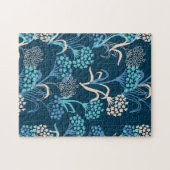 様式化あじさい花の柄 – エレガント青 ジグソーパズル (横)