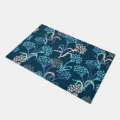 様式化あじさい花の柄 – エレガント青 ドアマット (アングル)