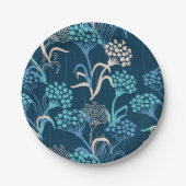 様式化あじさい花の柄 – エレガント青 ペーパープレート (正面)