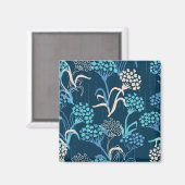 様式化あじさい花の柄 – エレガント青 マグネット (正面/裏面)