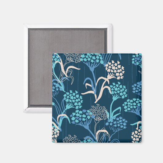 様式化あじさい花の柄 – エレガント青 マグネット (正面/裏面)