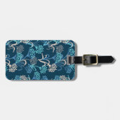 様式化あじさい花の柄 – エレガント青 ラゲッジタグ (正面横)