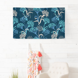 様式化あじさい花の柄 – エレガント青 横断幕