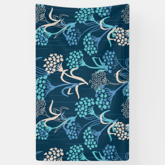 様式化あじさい花の柄 – エレガント青 横断幕 (縦)