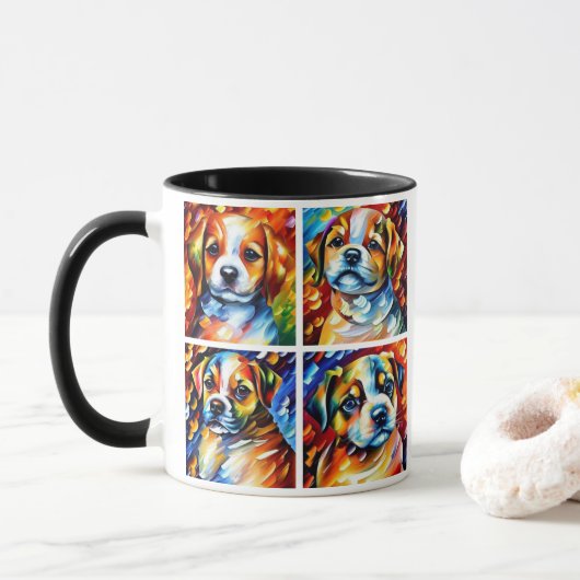 様式化かわいい子犬のポートレートコーヒーマグ マグカップ (ドーナツ)