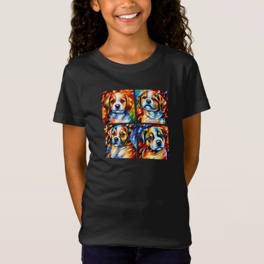 様式化かわいい子犬のポートレートTシャツ Tシャツ (正面)