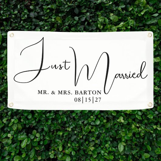 様式化されたたった今結婚しましたカーバナー 横断幕