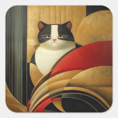 様式化されたアールデコ猫 スクエアシール (正面)