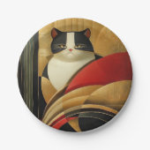 様式化されたアールデコ猫 ペーパープレート (正面)