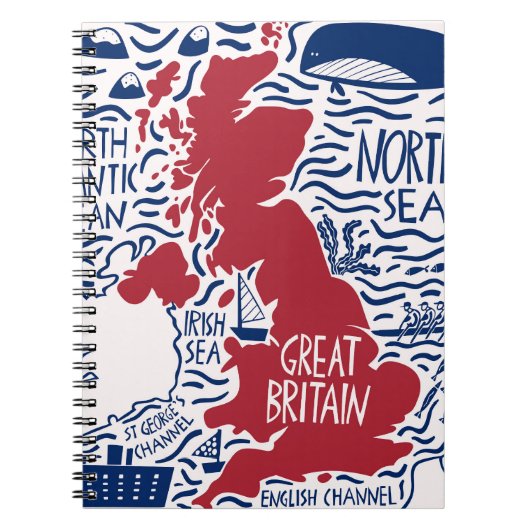 様式化されたイギリスの地図:ヴィンテージ旅行。 ノートブック (正面)