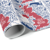 様式化されたイギリスの地図:ヴィンテージ旅行。 ラッピングペーパー (ロールコーナー)