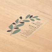 様式化されたオリーブ地中海のブランチ結婚チャーム アクリル招待状 (レイダウン)