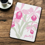 様式化されたオーキッドカトレヤピンクアート名ipad cover iPad air カバー<br><div class="desc">ピンク、白、緑の色合いの美しいフローラ放射オーキッドグラフィックの花。現カスタマイズ在オードリーと自分の名前でオリジナルプリントアートby Sarah Trett.</div>