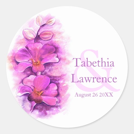 様式化されたオーキッドカラーピンク結婚のステッカー ラウンドシール (正面)