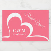 様式化されたカスタムハートモノグラム、日付、色 スパークリングワインラベル (シングルラベル)