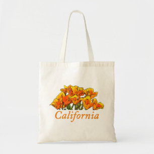 様式化されたカリフォルニアポピーアート「カリフォルニア」文字 トートバッグ