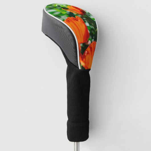 様式化されたガーデンレッドオレンジポピーの花 ゴルフヘッドカバー (アングル)