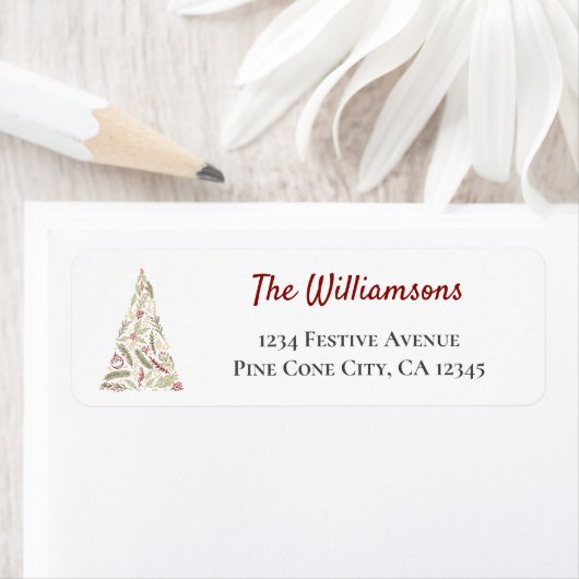 様式化されたクリスマスツリーの葉と冬の果実 ラベル (インサイチュ)