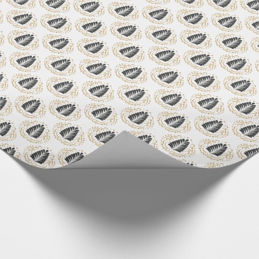 様式化されたグレーと金ゴールドフローラマスク ラッピングペーパー (角)