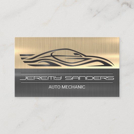 様式化されたスポーツカー | 金ゴールド銀 名刺 (正面)
