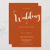様式化されたタイポグラフィ燃え結婚オレンジ 招待状 (正面/裏面)