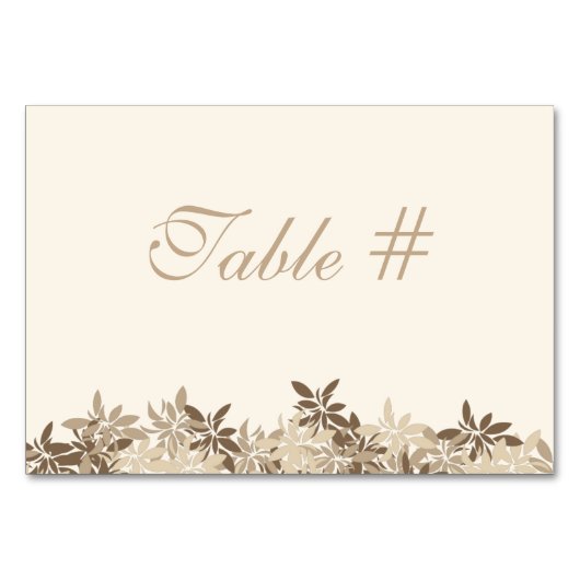 様式化されたタンおよびブラウンの花の葉のテーブル数 テーブルナンバー (正面)