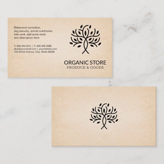 様式化されたツリーロゴ | テクスチャ紙の背景 名刺 (正面/裏面)