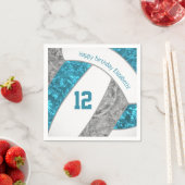 様式化されたティール（緑がかった色）グレーの女の子バレーボールスポーツ スタンダードカクテルナプキン (インサイチュ)