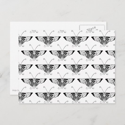 様式化されたデコ蝶 – 白と黒 ポストカード (正面/裏面)