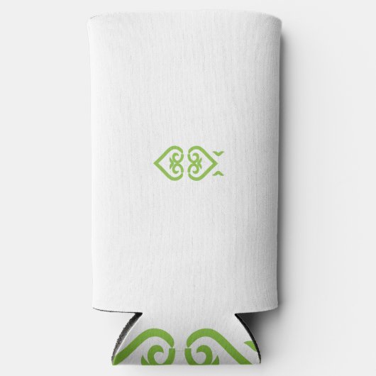 様式化されたデザインを持つ緑と白のロゴ スリム缶クーラー (正面)