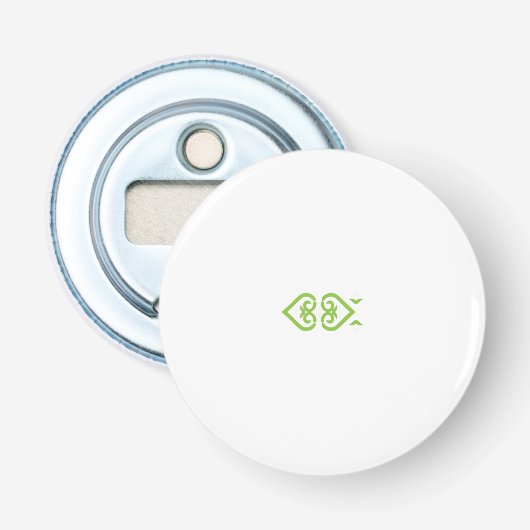 様式化されたデザインを持つ緑と白のロゴ 栓抜き (正面)