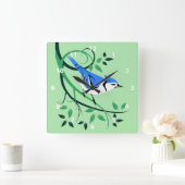 様式化されたバードアートブルージェイ スクエア壁時計 (ホーム)