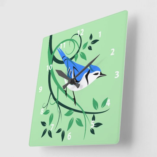 様式化されたバードアートブルージェイ スクエア壁時計 (傾斜)