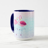 様式化されたビーチの水波にキュートなピンクのフラミンゴ マグカップ (正面左)