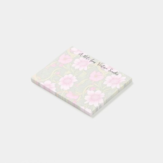 様式化されたピンクの花の緑の葉 ポストイット (アングル)