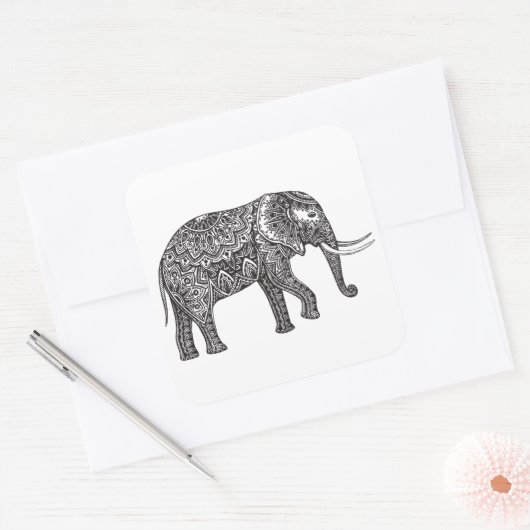様式化されたファンタジーゾウ・ドードル スクエアシール (封筒)