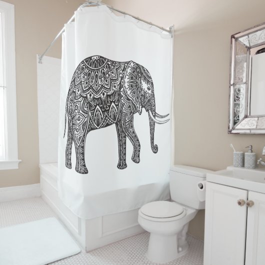 様式化されたファンタジー象の落書き シャワーカーテン (インサイチュ)