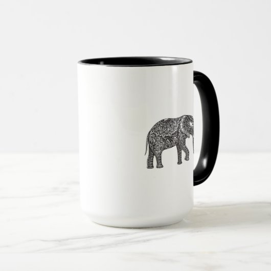 様式化されたファンタジー象の落書き マグカップ (正面右)