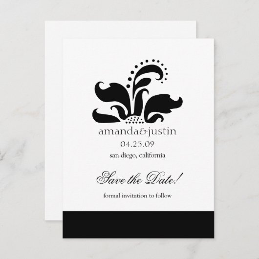 様式化されたフラワーロゴSaveTheDates 案内ポストカード (正面/裏面)