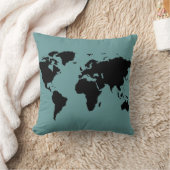 様式化されたブラックワールドマップ クッション (ブランケット)