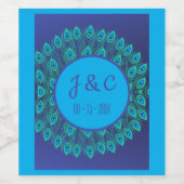 様式化されたブルーアクアグリーンピーコックフェザーカスタム ワインラベル (シングルラベル)