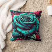 「様式化されたブルーバラと雨滴」 クッション (ブランケット)