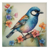 様式化されたブルーバードと花の芸術 ポスター (正面)