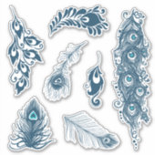 様式化されたブルーピーフクロウピーコックフェザーズビニール シール (正面)