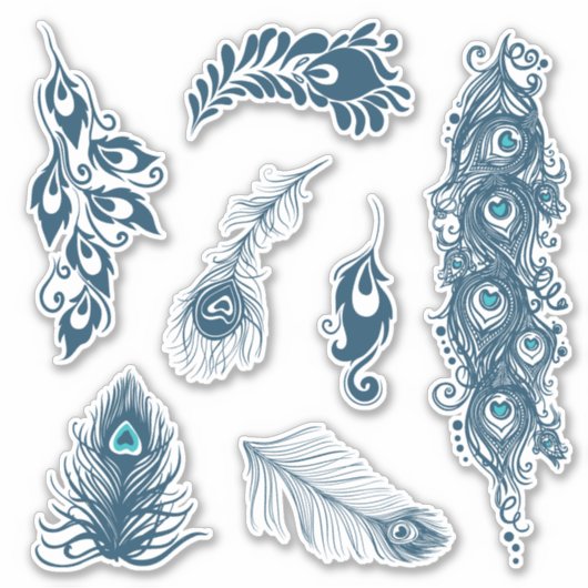 様式化されたブルーピーフクロウピーコックフェザーズビニール シール (正面)