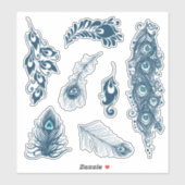 様式化されたブルーピーフクロウピーコックフェザーズビニール シール (シート)