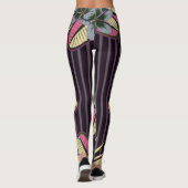 様式化されたプルメリアの離れ花色バイオレットグレー レギンス (裏面)